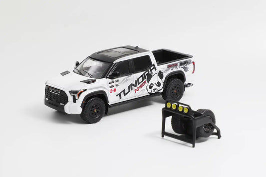 G.C.D 1:64 Toyota Tundra White Panda Edition (LHD) Diecast Model Car | With Adventure Accessories | KS-064-495