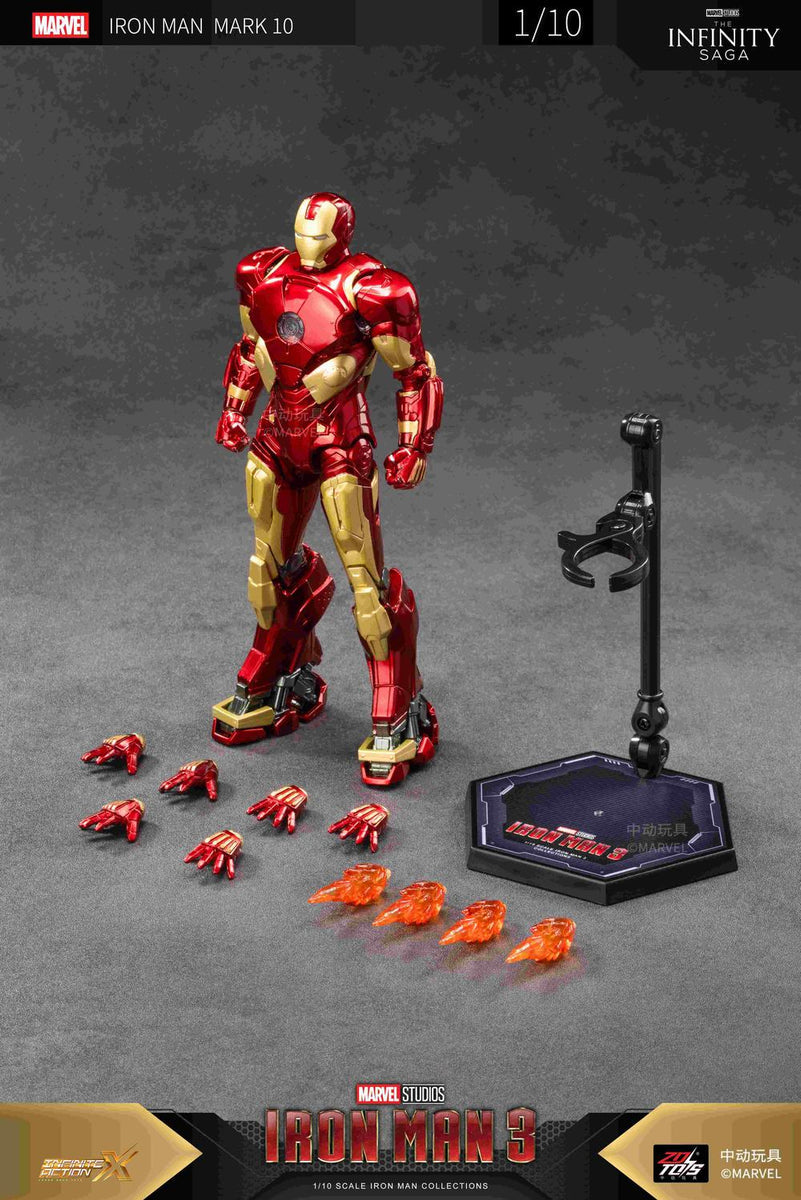 ZD Toys 1/10 Scale Iron Man Mark 10 Action Figure Non-Light-Up | Marvel Studios Iron Man 3 Collector Figure