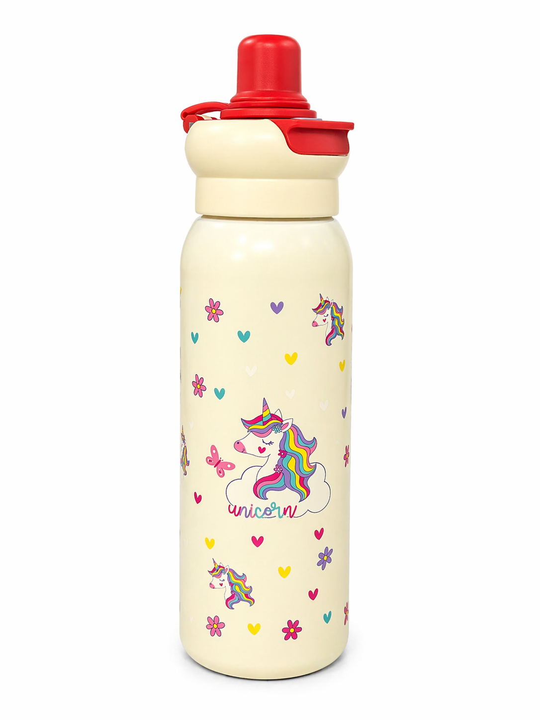 Kids Stainless Steel Unicorn Water Bottle 620ml with Straw Lid – Leakproof School Bottle for Girls (Cute Unicorn Design)