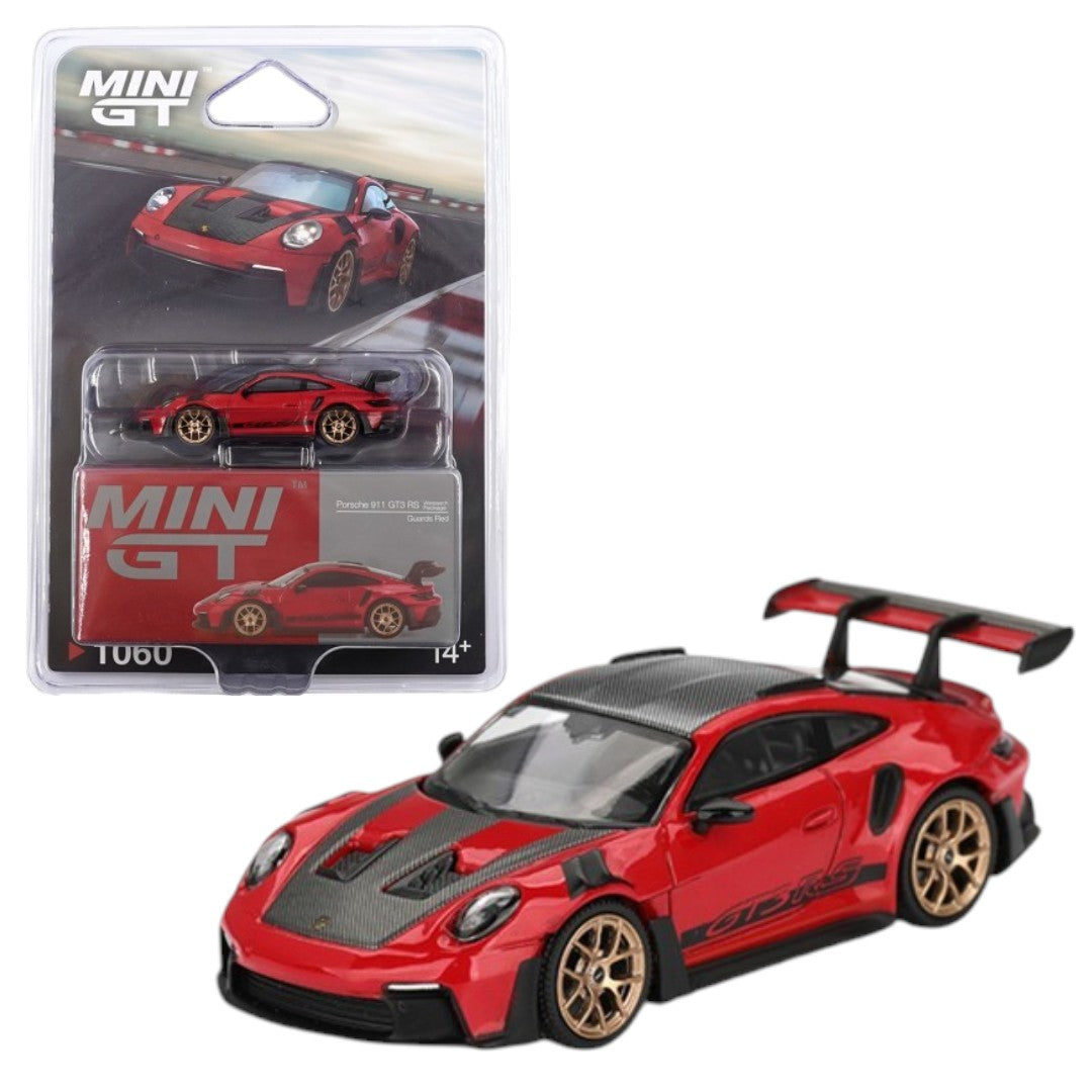 Mini GT 1:64 Porsche 911 (992) GT3 RS Weissach Package Guards Red + Ford Puma Rally1 #13 2024 Rally Monte Carlo Red Bull WRC Diecast Model Car Combo | Premium Collectible Set