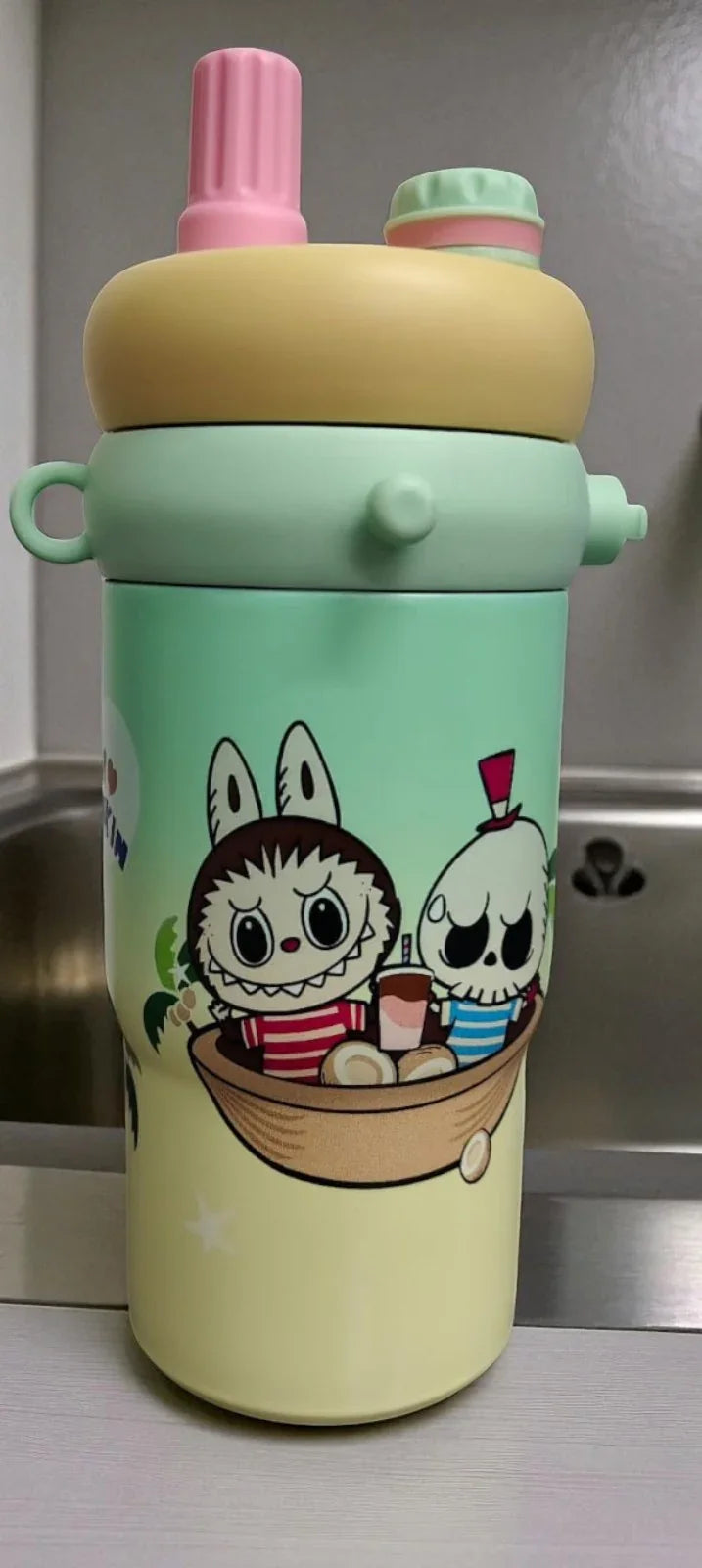 Labubu & Tycoco Hot & Cold Sipper Water Bottle Green 1Ltr Stainless Steel - Jaiman Toys