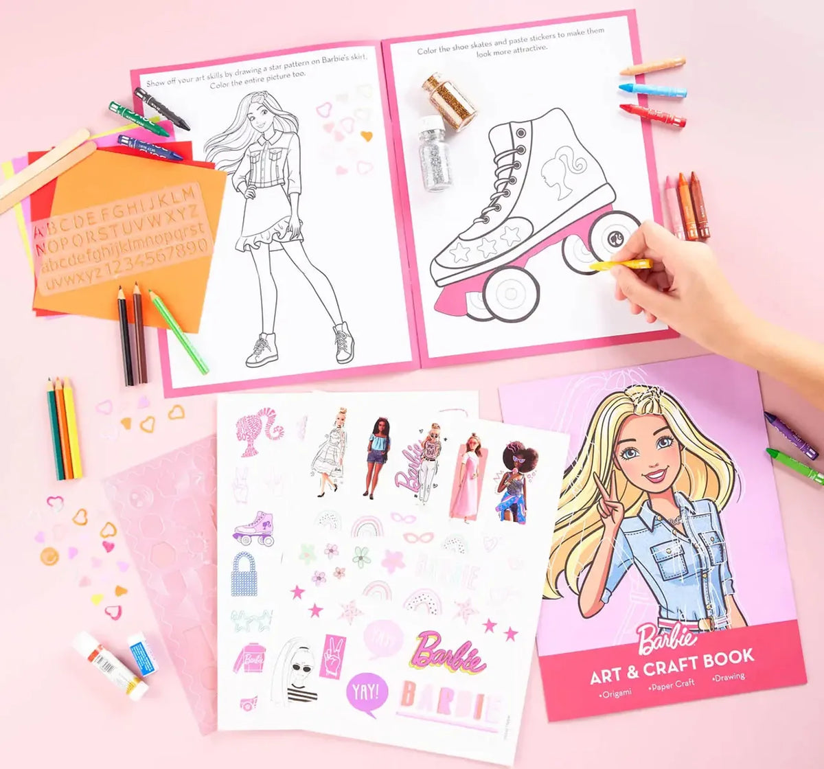 Barbie Creative Activity Kit, Multiple Activity Barbie themed DIY Craft Kit, Includes drawing, colouring, art and craft, sticker-based activities, Kids for 5Y+, Multicolour