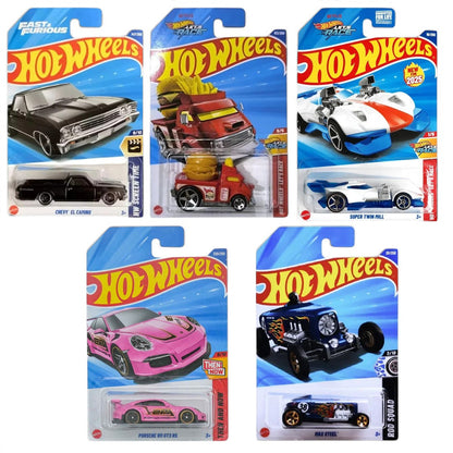 Hot Wheels 1:64 5-Car Collector Set – Chevy El Camino, Max Steel, Porsche 911 GT3 RS, Super Twin Mill & Buns of Steel