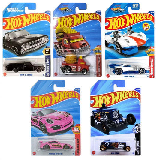 Hot Wheels 1:64 5-Car Collector Set – Chevy El Camino, Max Steel, Porsche 911 GT3 RS, Super Twin Mill & Buns of Steel