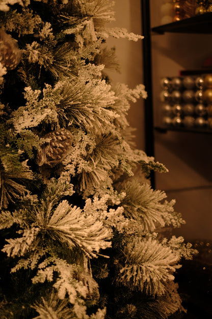 SWEN True Star 8-Feet Christmas Tree with Broad Pine Leaves, Frosting & Pine Cones | Premium Snow-Kissed Festive Tree