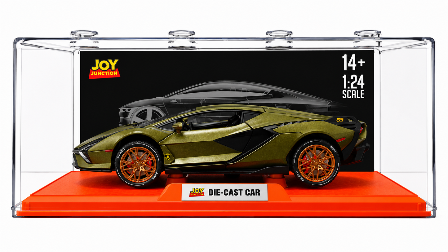 Joy Junction Lamborghini Sian FKP 63 1:24 Scale Die-Cast Model Car with Display Case – Premium Metal Hypercar Collectible (Olive Green)