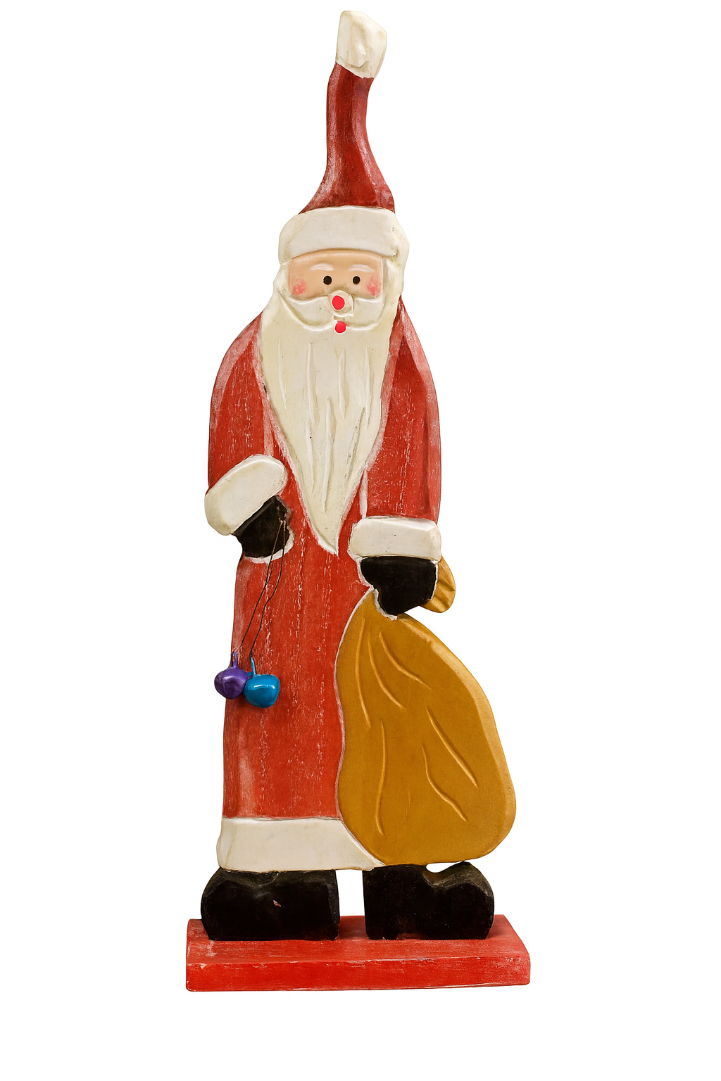 Handcrafted Wooden Santa Figurine | Rustic Christmas Table Décor with Gift Sack