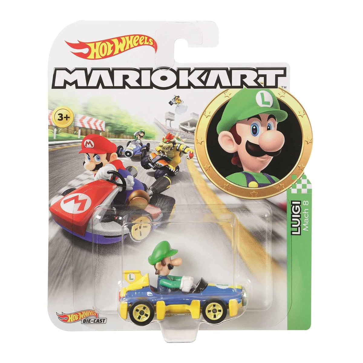 Hot Wheels 1:64 Scale (Blister Pack) Mario Kart 4-Car Set – Baby Mario, Luigi, Bowser Jr. & Toad