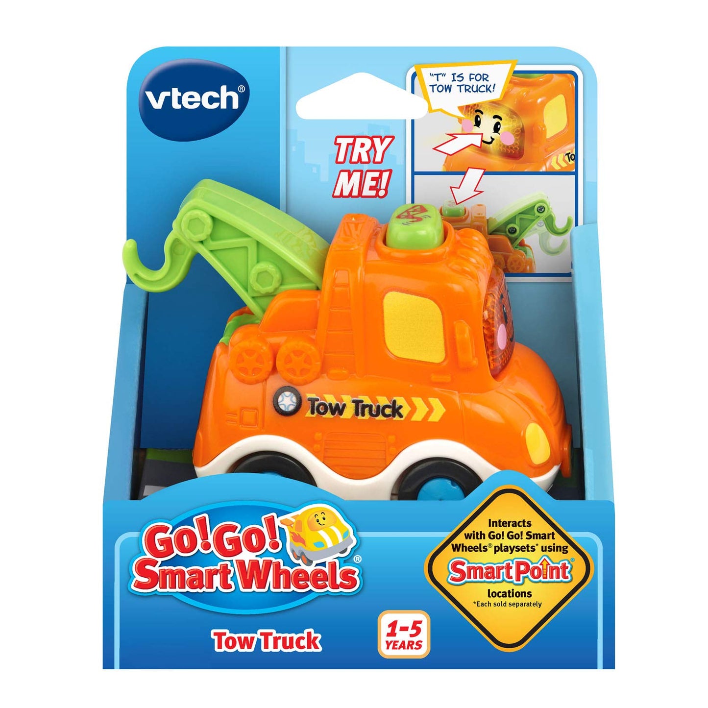 VTech Go! Go! Smart Wheels Tow Truck | Interactive SmartPoint Vehicle with Lights, Sounds & Songs | Educational Toy for Ages 1–5