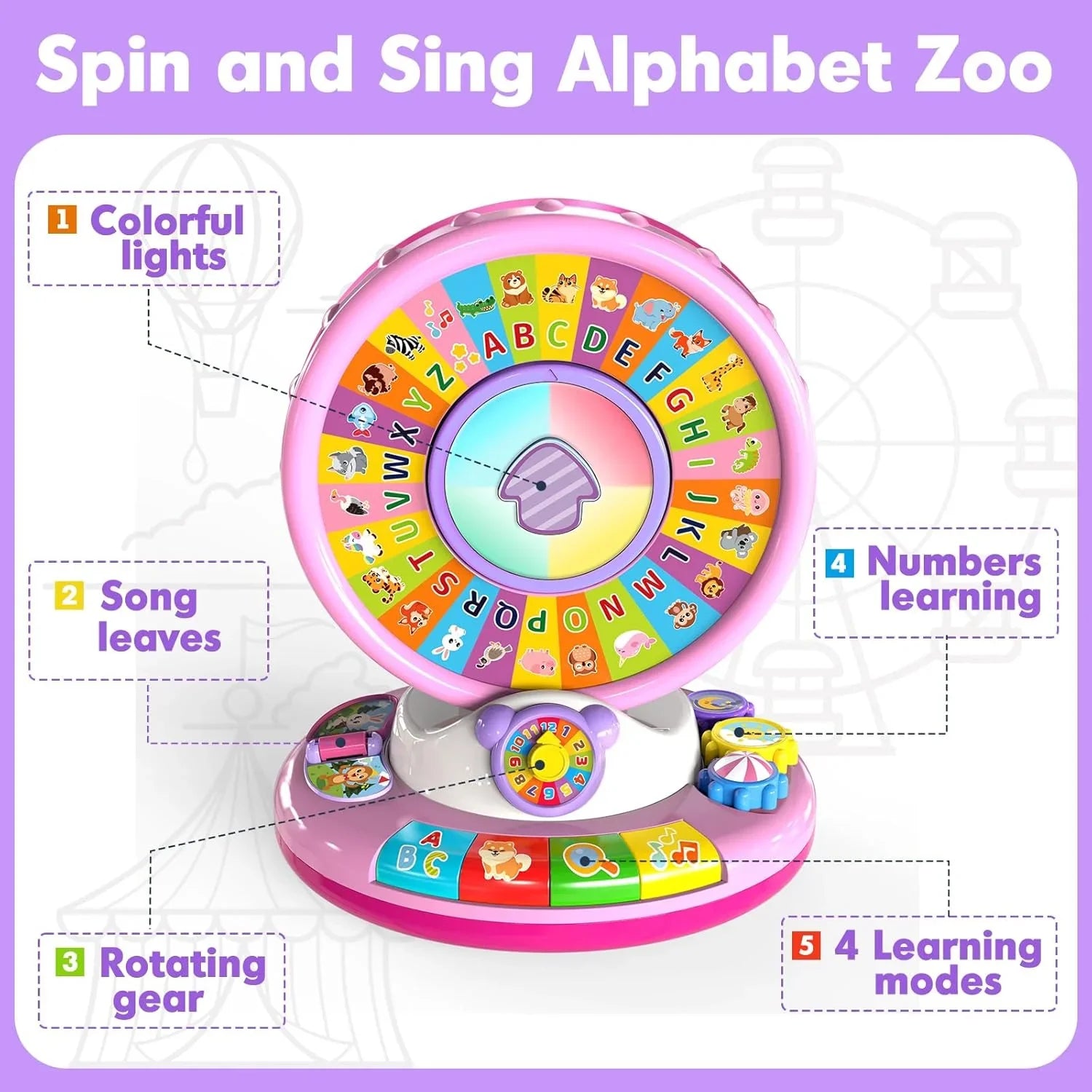 Musical Spin & Sing Alphabet Zoo Infant Toys – Interactive Learning Toy for Toddlers Ages 6–18 Months | Educational Gift for Baby Boys & Girls (1–3 Years) - Pink - Jaiman Toys