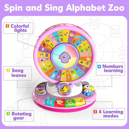 Musical Spin & Sing Alphabet Zoo Infant Toys – Interactive Learning Toy for Toddlers Ages 6–18 Months | Educational Gift for Baby Boys & Girls (1–3 Years) - Pink - Jaiman Toys