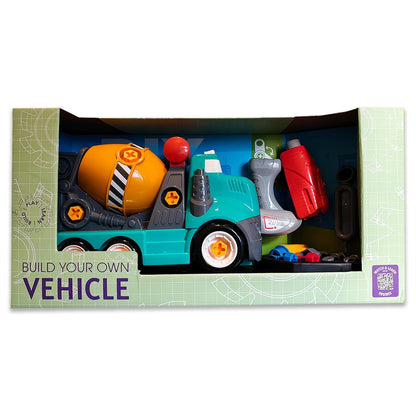 ThinkerPlace 2-in-1 Electric Detachable Mix Truck | Motorized Cement Mixer DIY Assembly Vehicle with Electric Drill for Kids