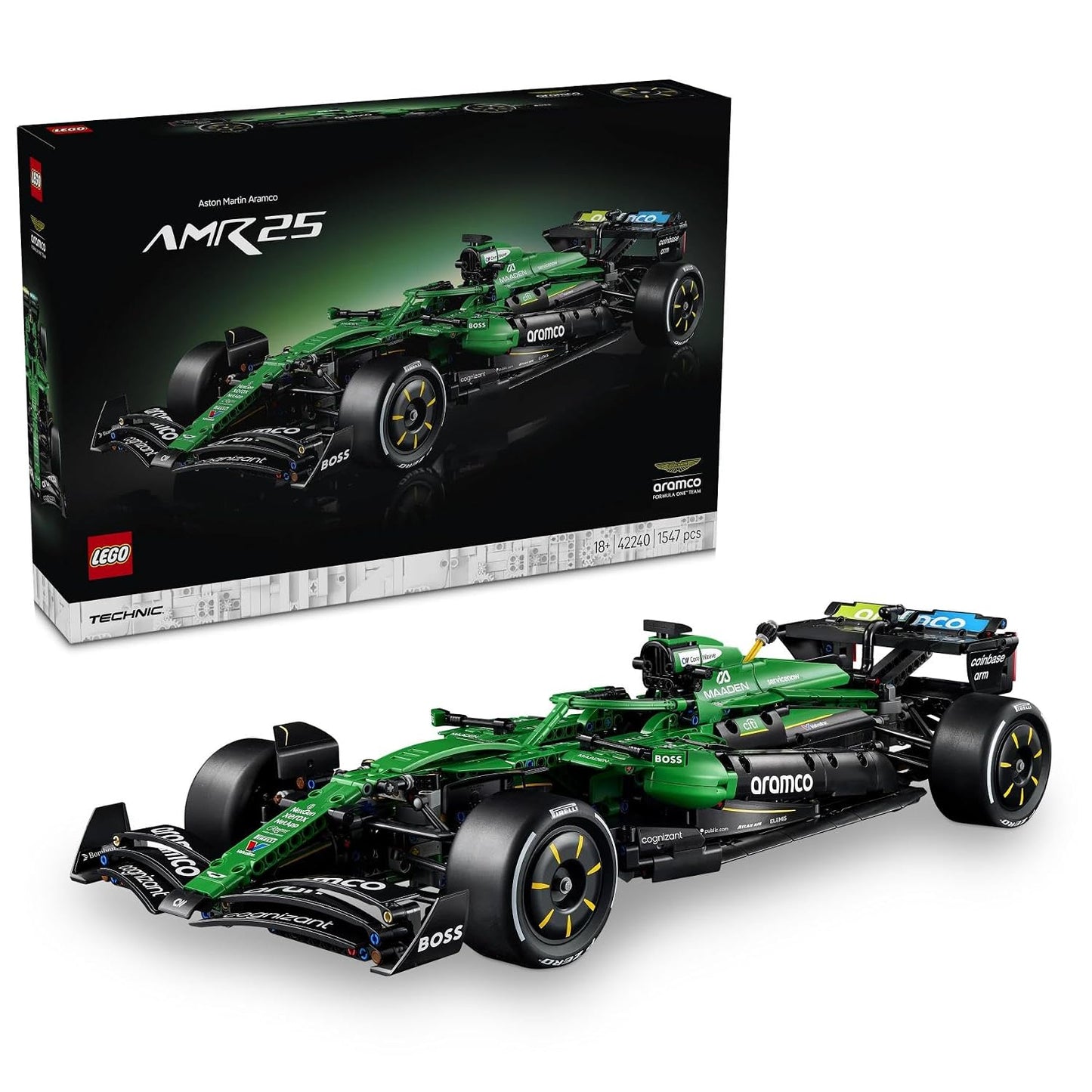 LEGO Technic 42240 Aston Martin Aramco AMR25 F1 Car 1:8 Scale Building Set for Adults, 1547 Pieces