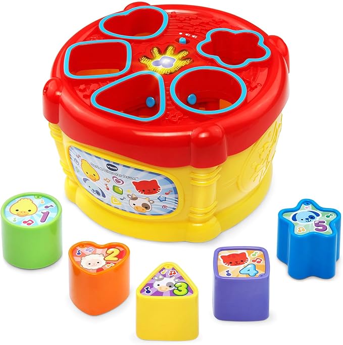 VTech Sort and Discover Drum, Yellow | Interactive Shape Sorter Learning Drum with Lights, Music & Educational Play