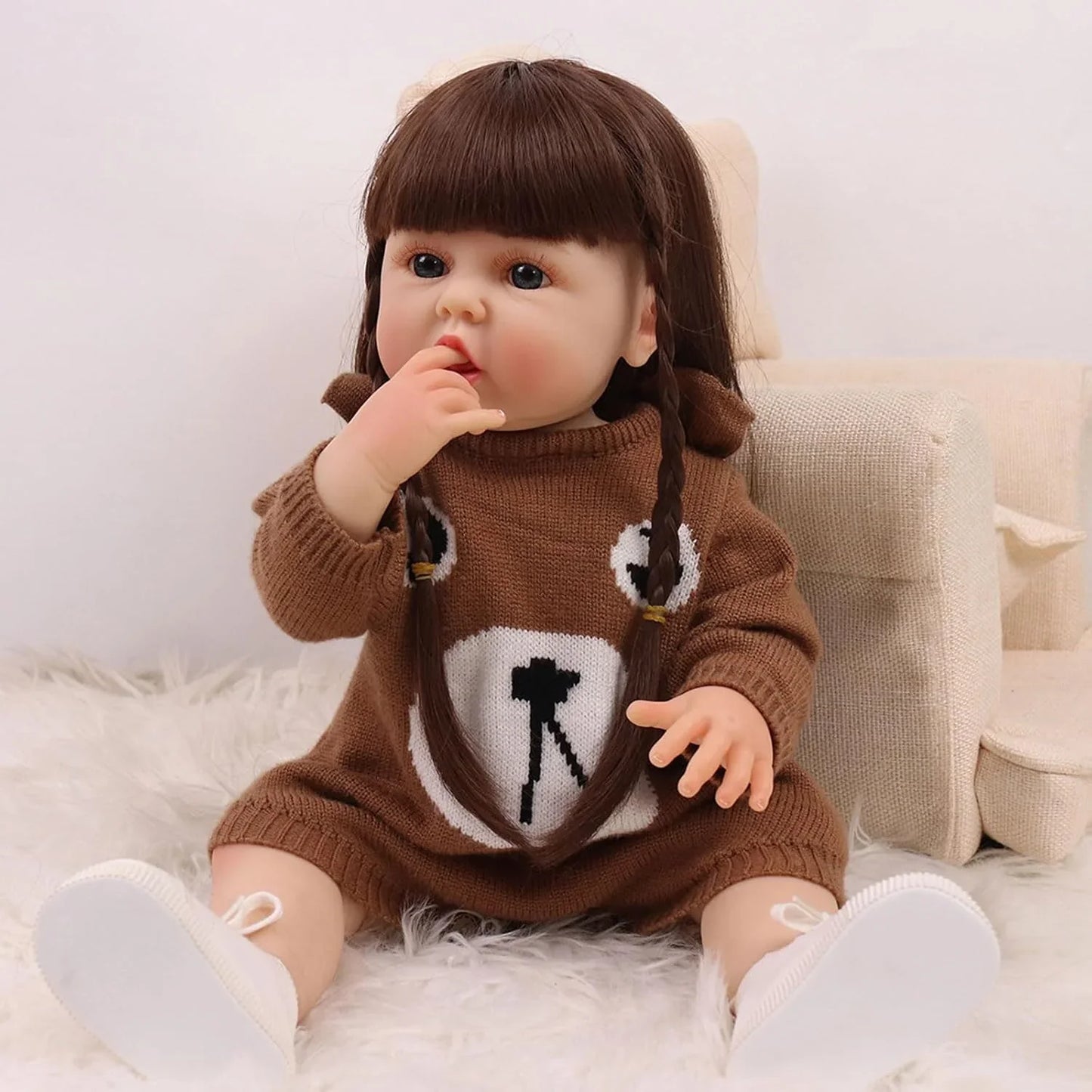 Lifelike Reborn Baby Girl Doll – Toddler with Realistic Sound & Brown Hair