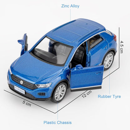 RMZ City Volkswagen T-Roc SUV 1:36 Die-Cast Car | Pull Back & Go | Openable Doors | Blue / Gold