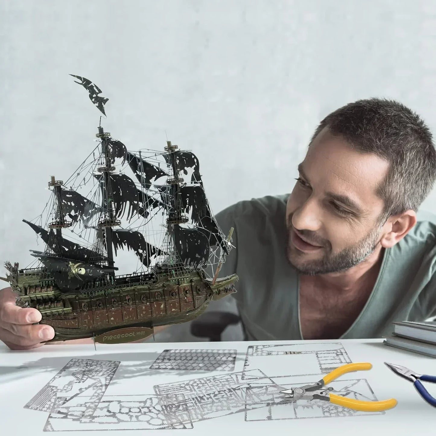 Piececool  3D Metal Puzzle The Flying Dutchman (Large) Ghost Ship – 369 Pieces – Level 4 Difficulty – Stainless Steel DIY Model Kit- Age16+