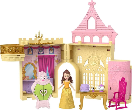 Mattel Disney Princess Toys, Belle Stackable Castle Doll House Playset with Small Doll and 9 Pieces, Inspired by The Disney Movie, Kids Travel Toys - Jaiman Toys