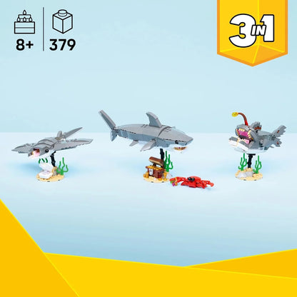 LEGO Creator 31381 3in1 Fierce Shark with a Treasure Chest Toy - Sea Animal Figure Transforms into an Anglerfish or Manta Ray - Room Decor Idea - Gift for 8+ Year Old Boys & Girls