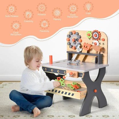 Junior Builders Wooden Tool Bench – Pretend Play Workstation with Tools for Kids, 3+ - Jaiman Toys