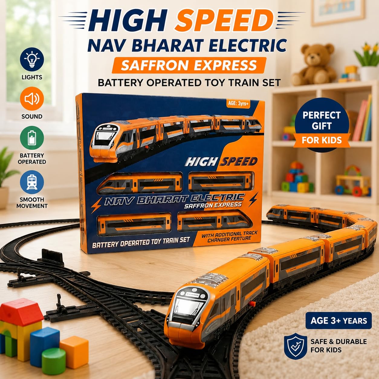 Centy Nav Bharat Electric Saffron Express Toy Train Set | Battery
