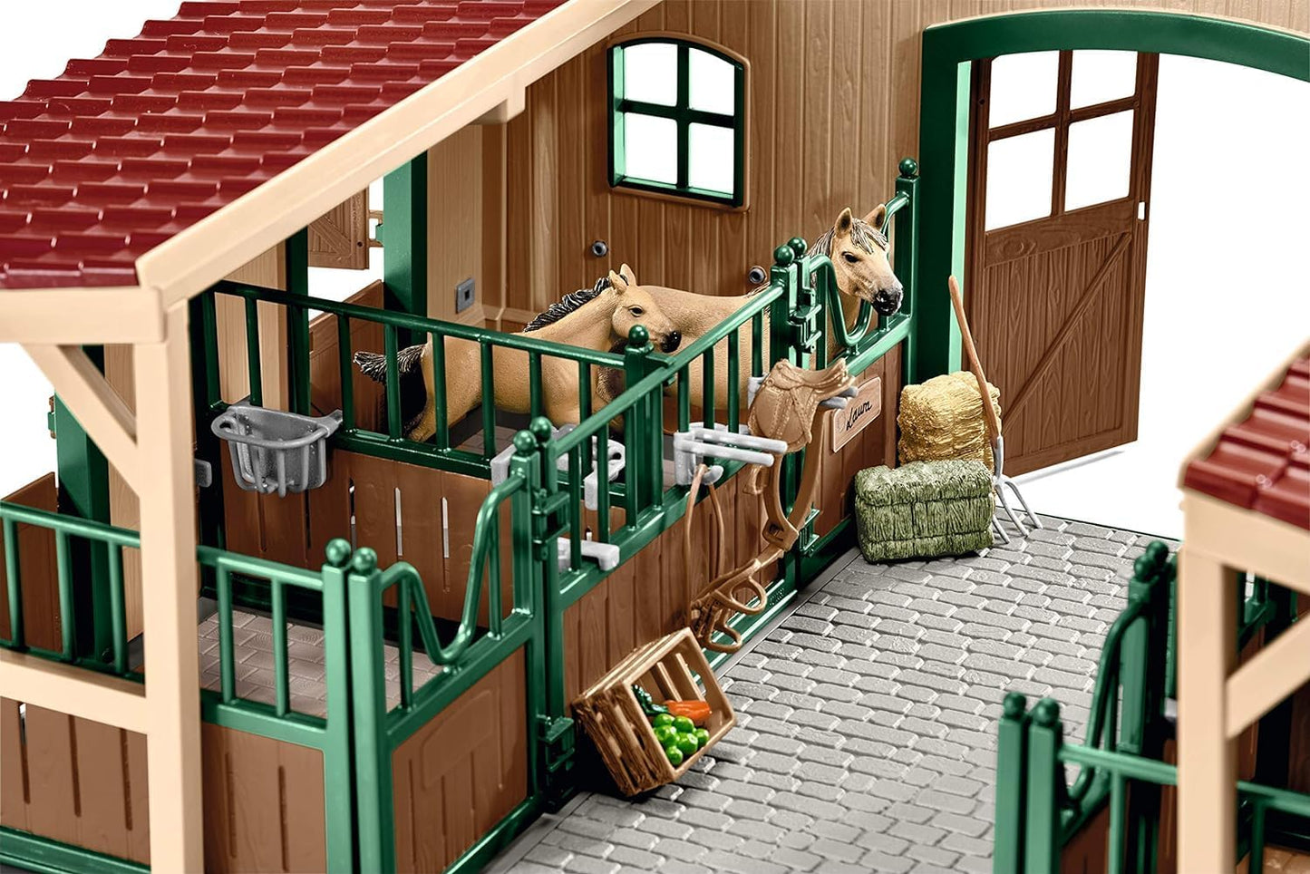 Schleich Farm World - 43PC Stable Playset with Horse Figurines -  Kids 3+ | 42195 | Farm Animal Figurine, Realistic Animal Toys, Barn Toy for Kids 3+, Montessori