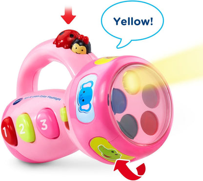 VTech Spin and Learn Color Flashlight, Pink | Interactive Educational Flashlight Toy with Colors, Numbers, Animals, Songs & Light-Up Learning for Toddlers