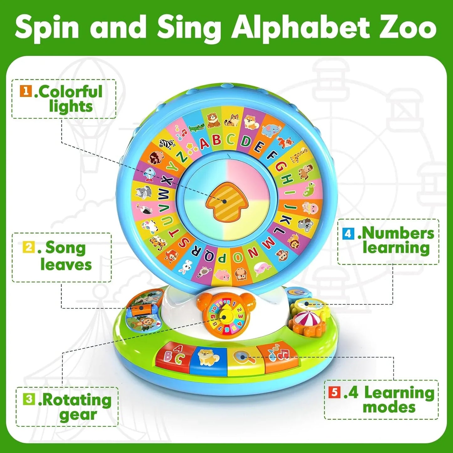 Musical Spin & Sing Alphabet Zoo Infant Toys– Interactive Learning Toy for Toddlers Ages 6–18 Months | Educational Gift for Baby Boys & Girls (1–3 Years) - Jaiman Toys