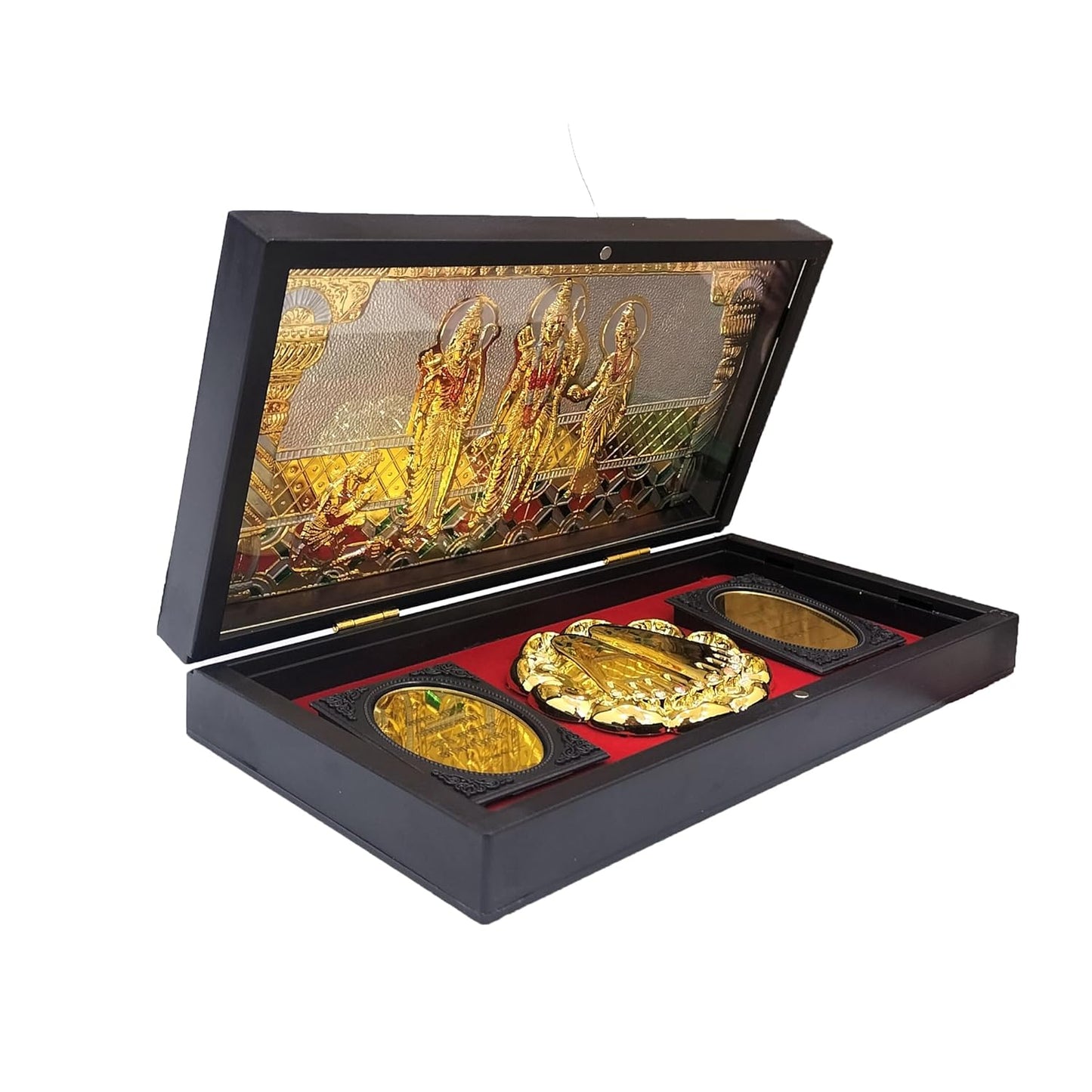 Jai Shree Ram Wooden Shagun Gift Box with Gold-Plated Ram Darbar & Charan Paduka | Premium Spiritual Return Gift Box for Wedding, Housewarming & Festivals