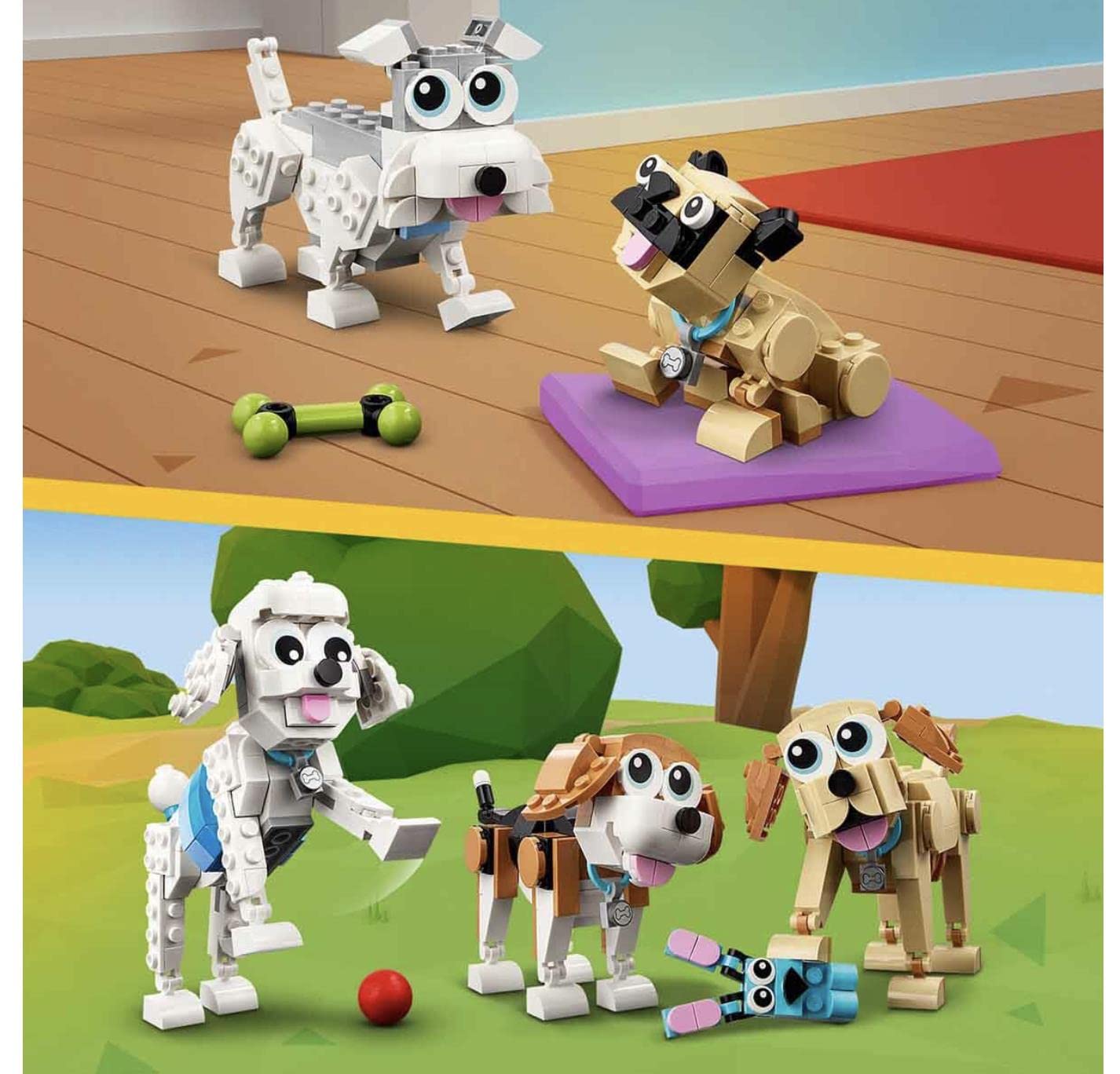 LEGO 31137 Creator 3in1 Adorable Dogs Building Set (475 Pieces) | Build 7 Dog Breeds | Creative Animal Toy for Kids 7+