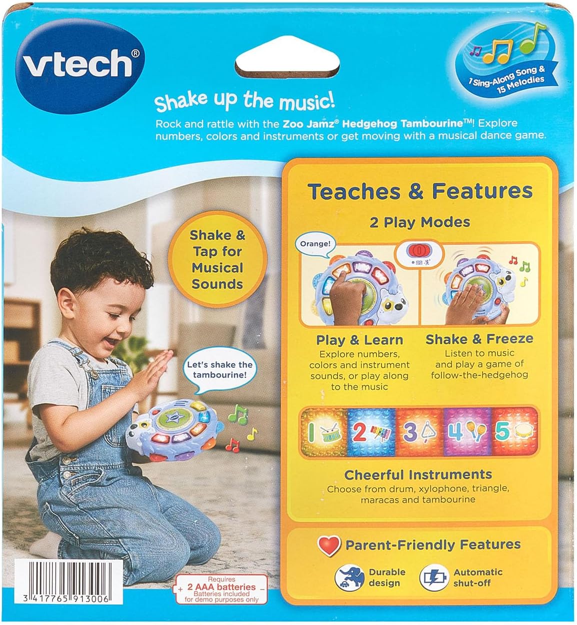 VTech Zoo Jamz Hedgehog Tambourine Interactive Musical Toy for Toddlers | Learning Instrument with Lights, Games & Songs
