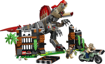 LEGO 77982 Jurassic World Spinosaurus Dinosaur Escape – 820-Piece Posable Dinosaur Playset with 2 Minifigures, Ages 9+