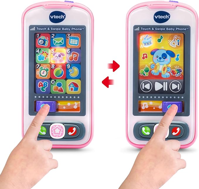 VTech Touch & Swipe Baby Phone Interactive Learning Toy with Lights, Sounds, Songs & Educational Activities | Pink