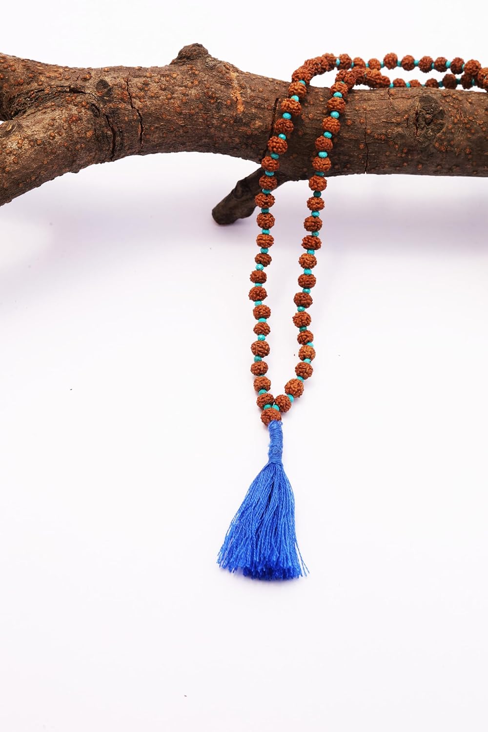 Maha Mala Mini Aksh Mala – 108 Beads with 3.5mm Rudraksha & 2mm Turquoise | Handmade in India