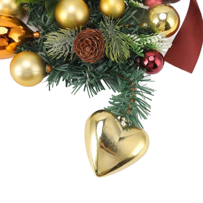 Luxury Christmas Wall Hanging Centerpiece with Golden Hearts & Ornaments | Pinecone & Bauble Decorative Arrangement – Holiday Home Décor