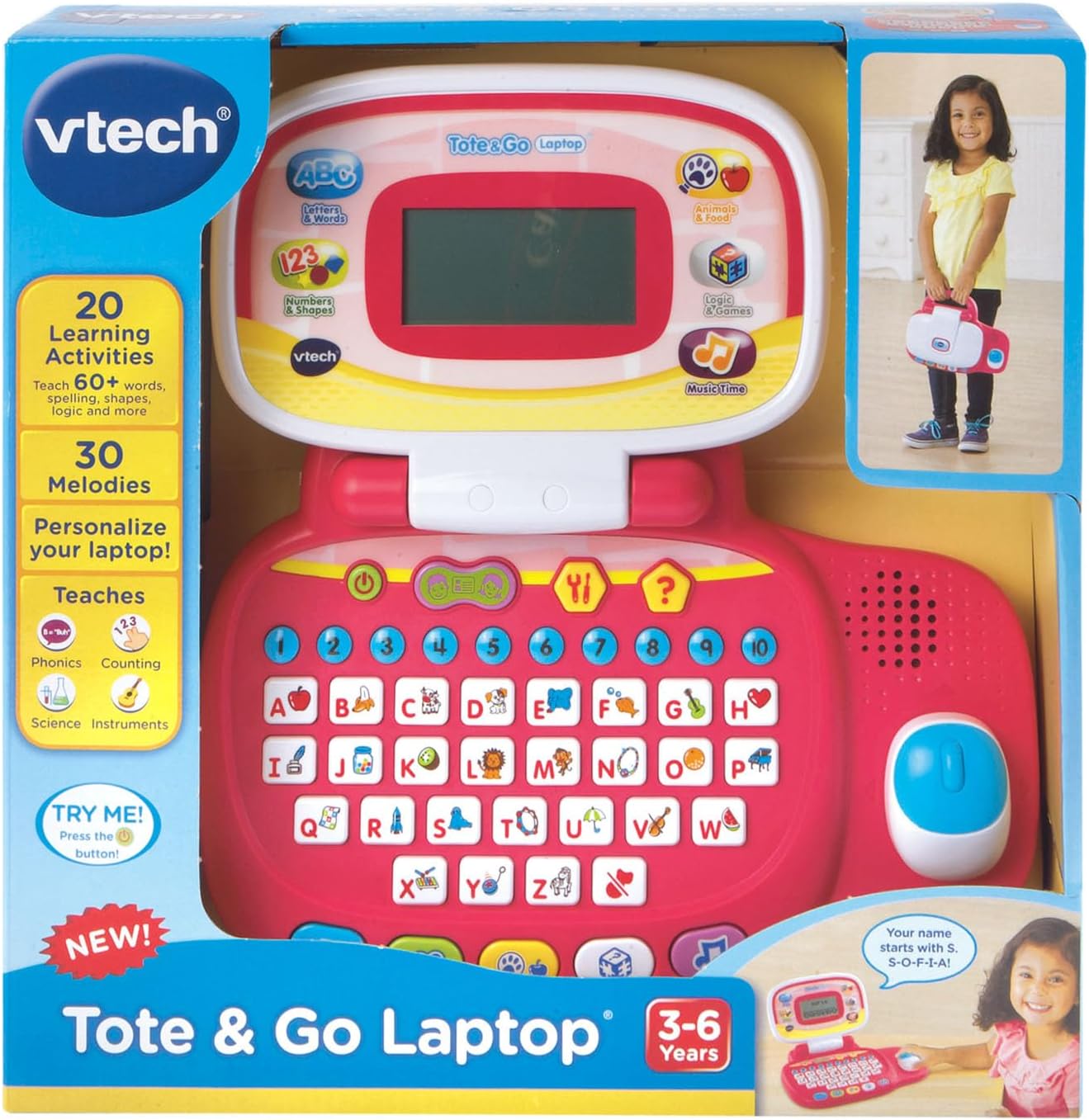 VTech Tote & Go Laptop Pink | Interactive Educational Learning Laptop for Kids | ABCs, Numbers, Games & Music | Ages 3+