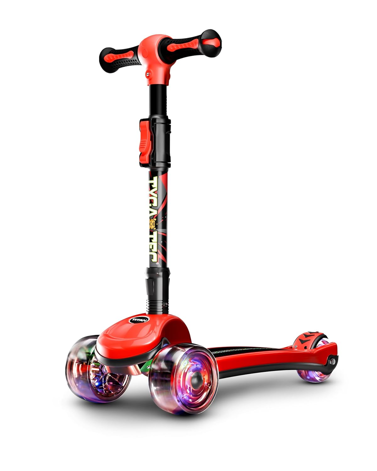Tygatec Titan Premium 3-Wheel Kids Scooter Ages 2-10 | Adjustable Height | LED PU Wheels | Foldable Lean-to-Steer Scooter