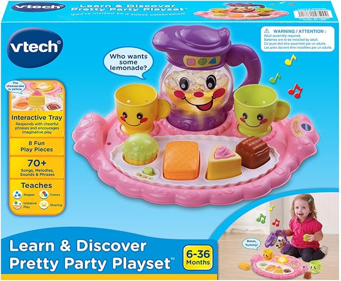 VTech Learn & Discover Pretty Party Playset | Interactive Tea Party Set with Lights, Sounds, Music & Learning Activities