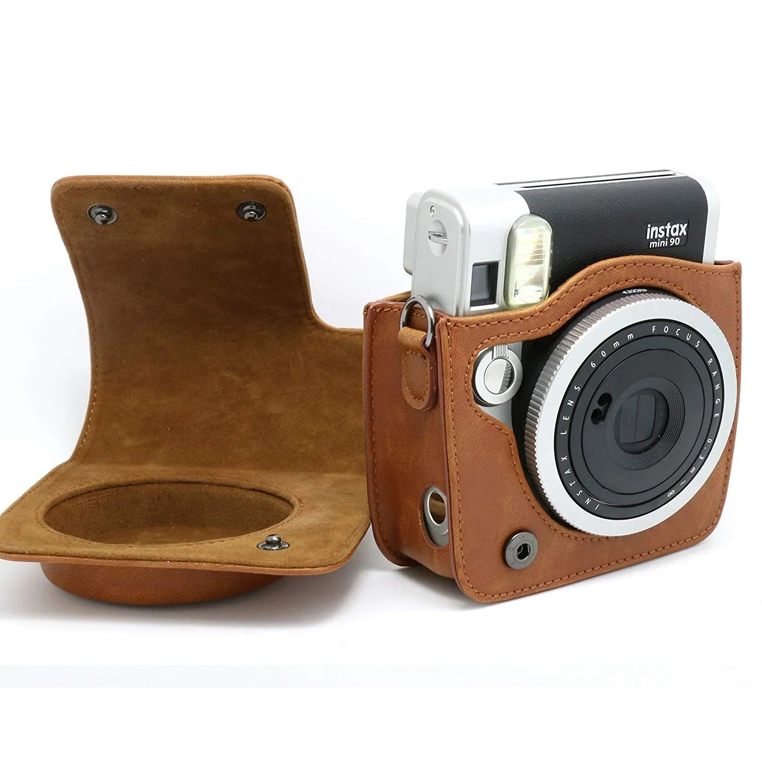 Vintage Charm – Classic PU Leather Case with Strap for Instax Mini 90 Neo Classic - Brown - Jaiman Toys
