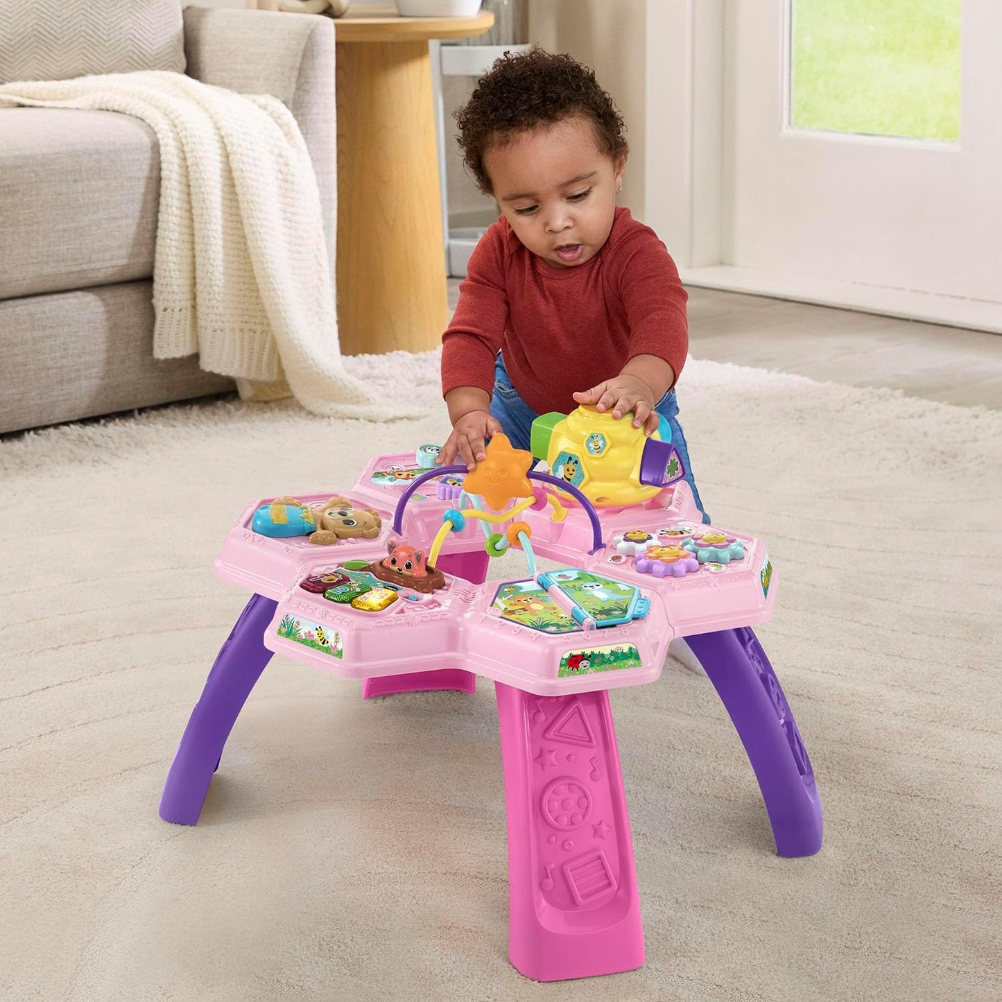 VTech Buzz and Learn Activity Table | Interactive Learning Activity Center with 7 Play Zones, Lights, Sounds & Music | Pink
