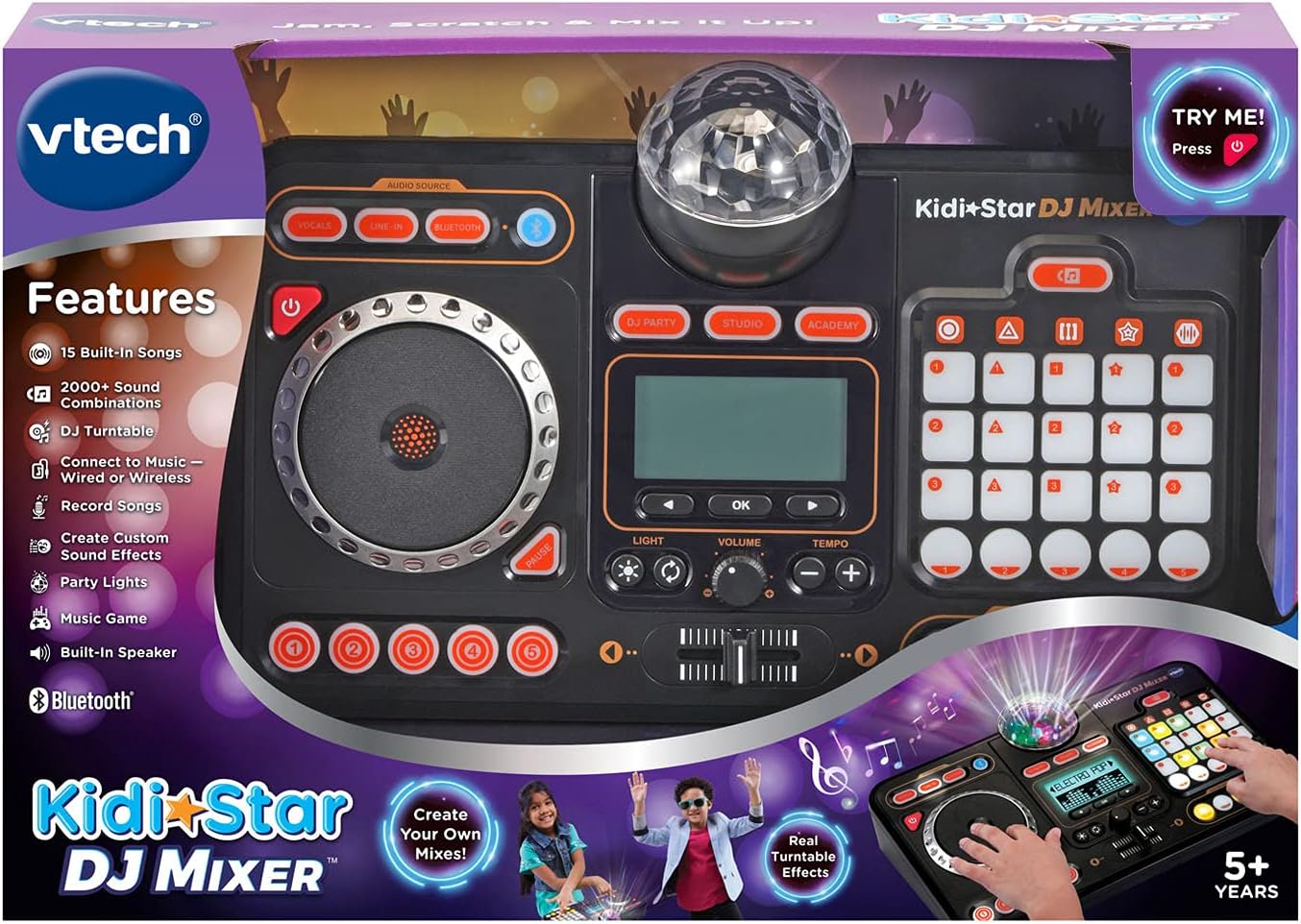 VTech Kidi Star DJ Mixer | Kids DJ Mixing Console with Bluetooth, DJ Turntable, Recording Studio, Sound Effects, Party Lights & Music Games | Interactive Music Toy
