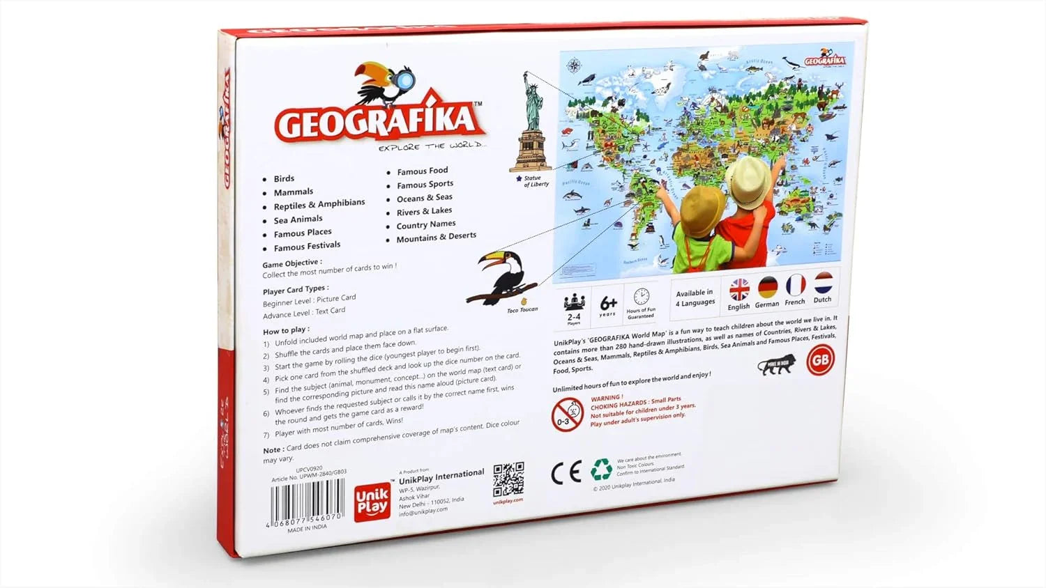 UnikPlay Geografika World Map Game with Illustrated Map & 40 Game Cards – Fun & Educational Geography Board Game for Kids Ages 6+ - Jaiman Toys