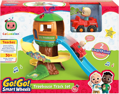 VTech CoComelon Go! Go! Smart Wheels Treehouse Track Set | Interactive Treehouse Raceway Playset with JJ SmartPoint Vehicle, Lights, Sounds & Educational Play