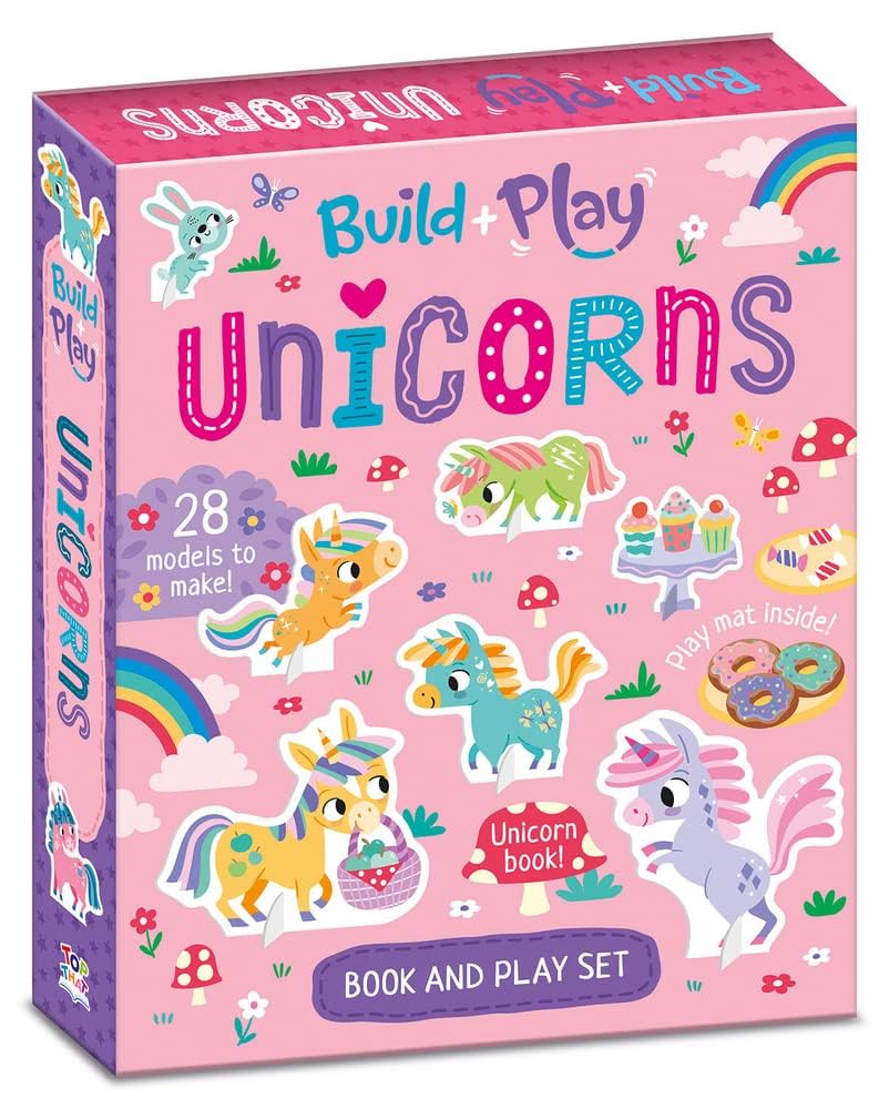 Build & Play Unicorns Book and Play Set | 28 Cardboard Models + 32-Page Activity Book + Double-Sided Play Mat