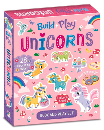 Build & Play Unicorns Book and Play Set | 28 Cardboard Models + 32-Page Activity Book + Double-Sided Play Mat