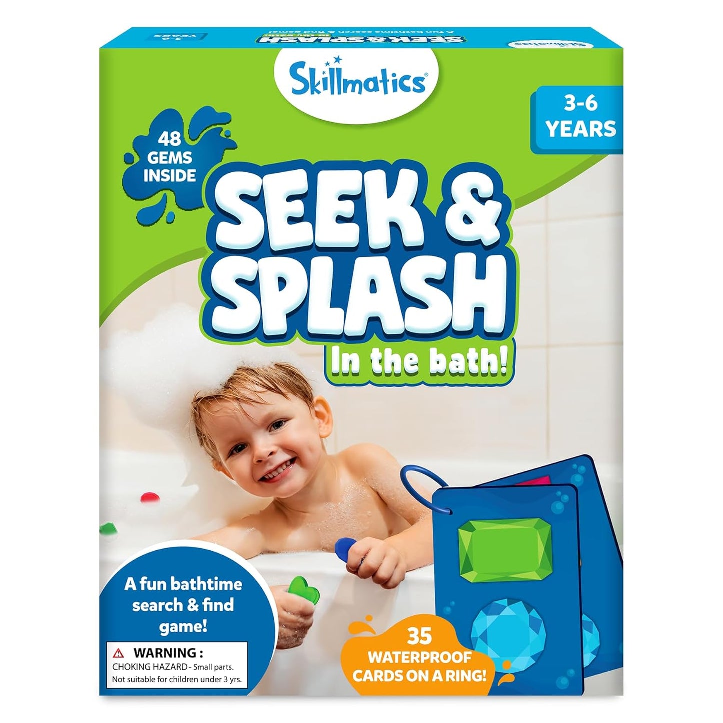 Skillmatics Seek & Splash Bath Toys - Search and Find Gem Game, Bathtub, Baby Pool & Summer Toys for Toddlers, Kids, Preschoolers, Waterproof Cards, Gifts for Boys & Girls Ages 3, 4, 5, 6