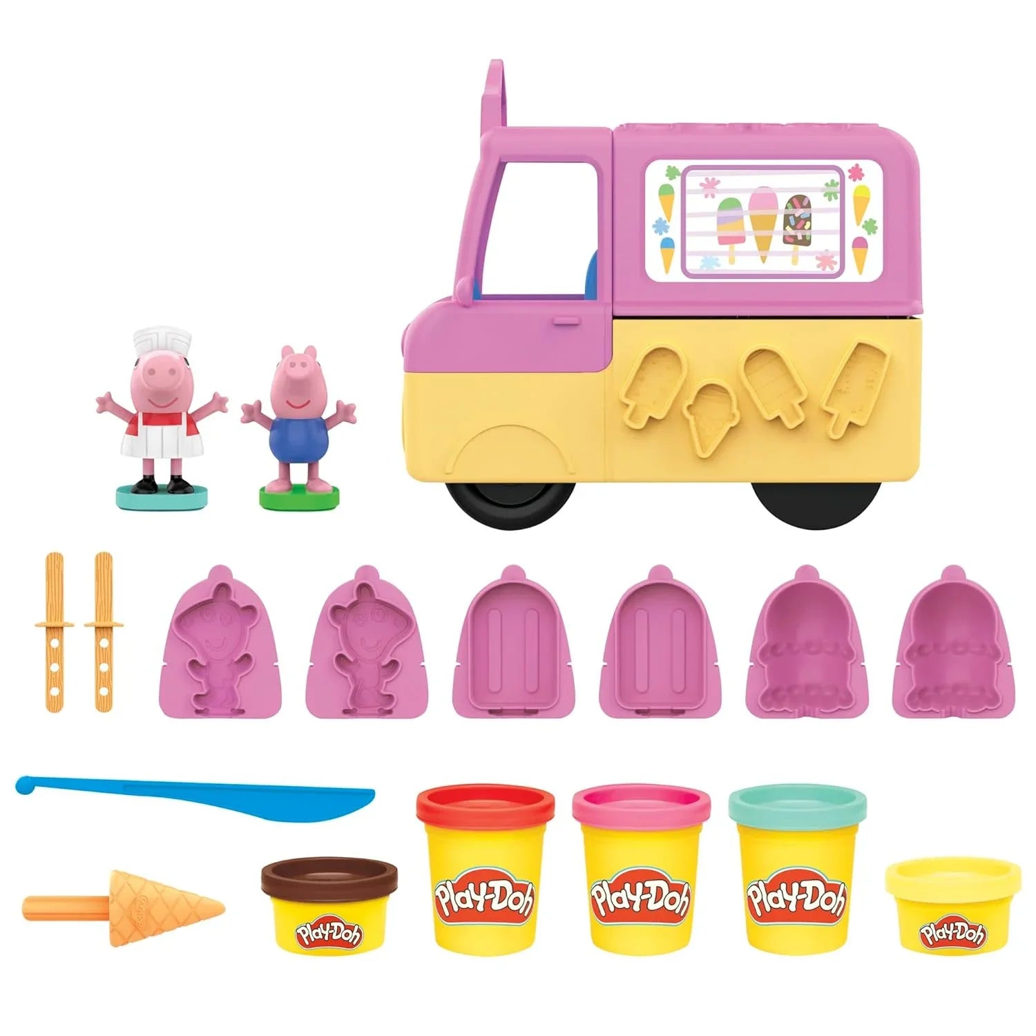 Play-Doh Peppa Pig Ice Cream Truck Set – Includes Peppa & George Figures with 5 Pots of Modeling Clay - Jaiman Toys