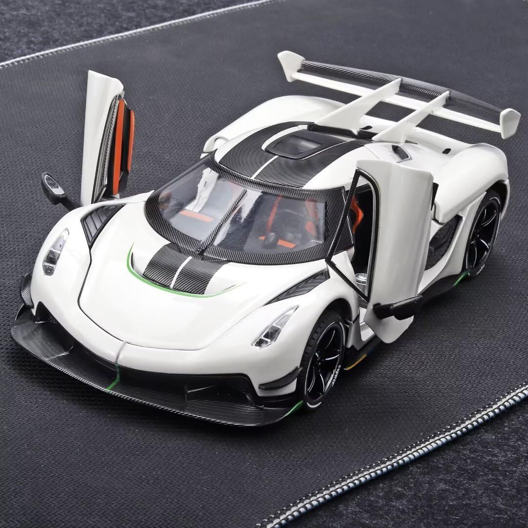 Joy Junction 1:24 Koenig Smoke White Scale Die-Cast Hypercar Model with Sound & Light – Pull Back Metal Sports Car Toy