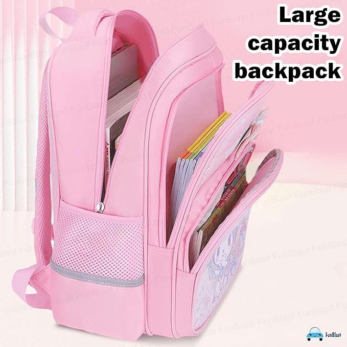 Stylish School Backpack for Girls – Cartoon Print Water-Resistant School Bag for Kids 8–12 Years (41 x 32 x 15 cm)