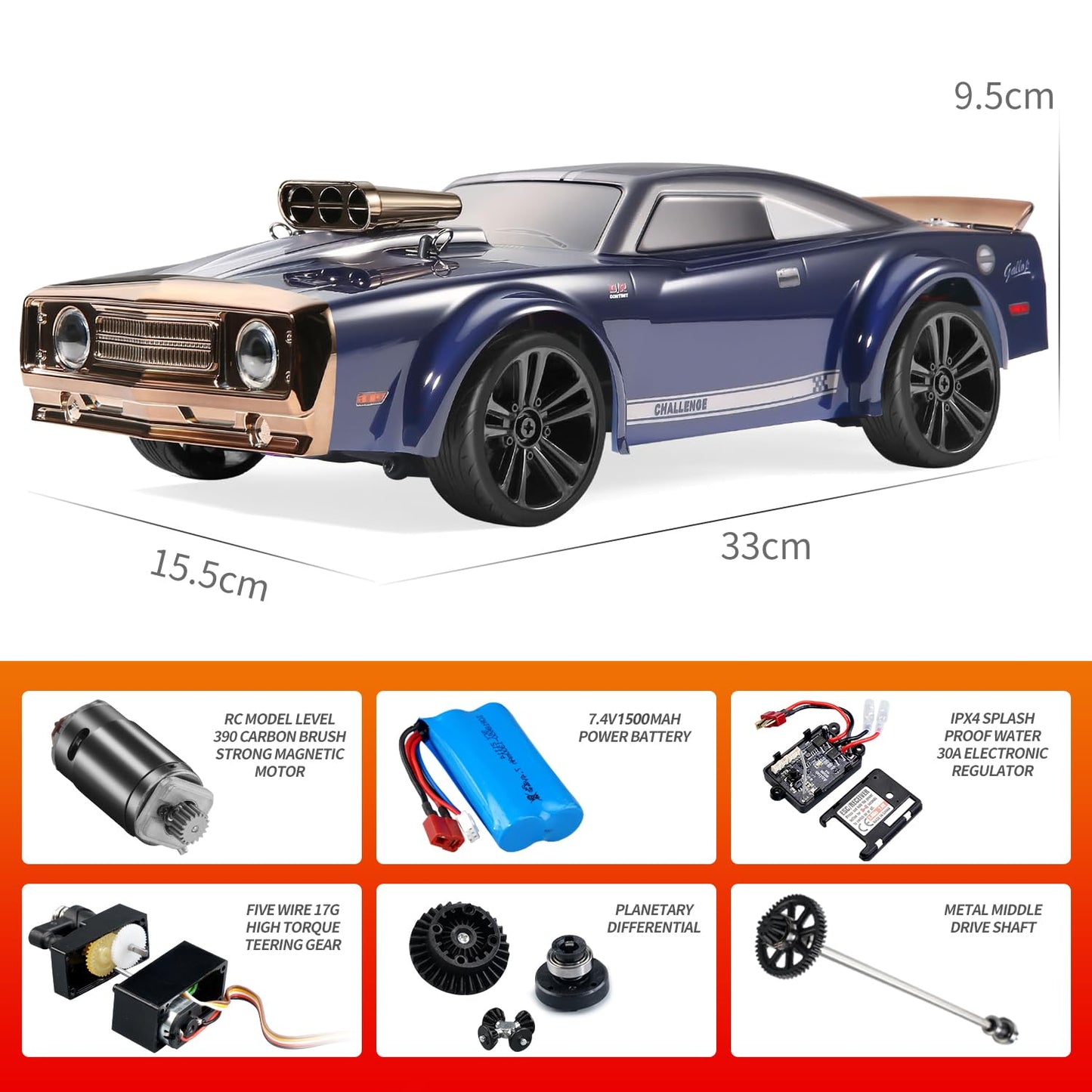 SCY 16303 Hurricane RC Car – 4WD 1/16 Scale High-Speed Drift Racing Car (Blue) | Up to 50 km/h | Electric Remote Control Off-Road Vehicle for Kids & Hobbyists